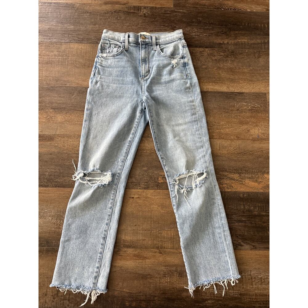 Favorite Daughter Jeans Straight Distressed 24‎ Waist High Rise Light Wash